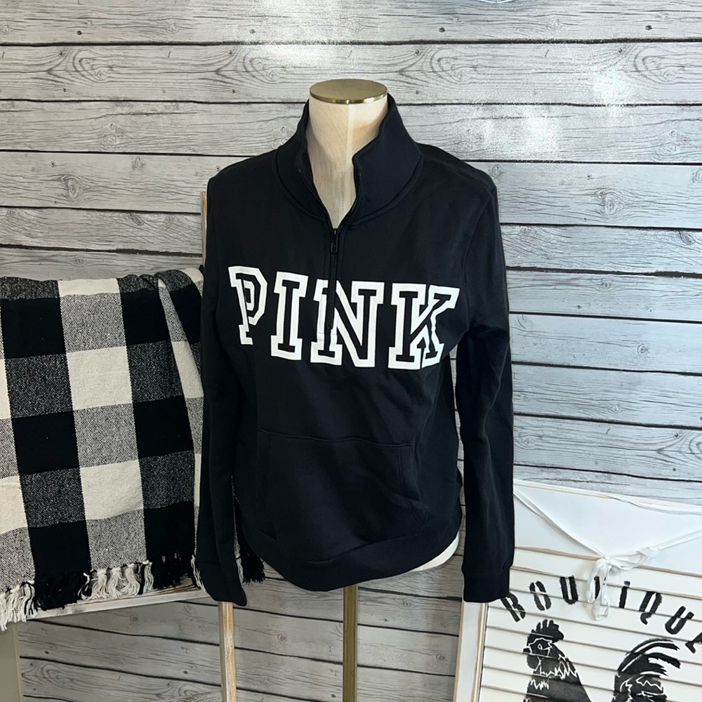 Pink Victoria Secret Black pullover with zipperr v neck